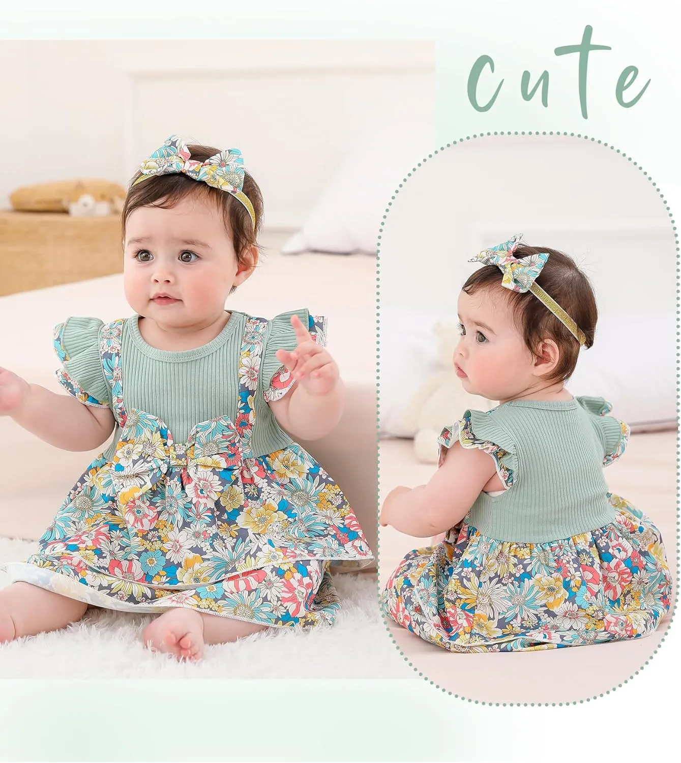 SUNNY PIGGY Baby Girl Clothes Newborn Infant Dress Outfit 0 3 6 9 12 18 24 Months Skirt Set Headband Hat