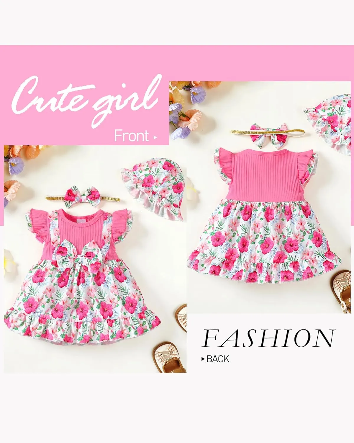 SUNNY PIGGY Baby Girl Clothes Newborn Infant Dress Outfit 0 3 6 9 12 18 24 Months Skirt Set Headband Hat