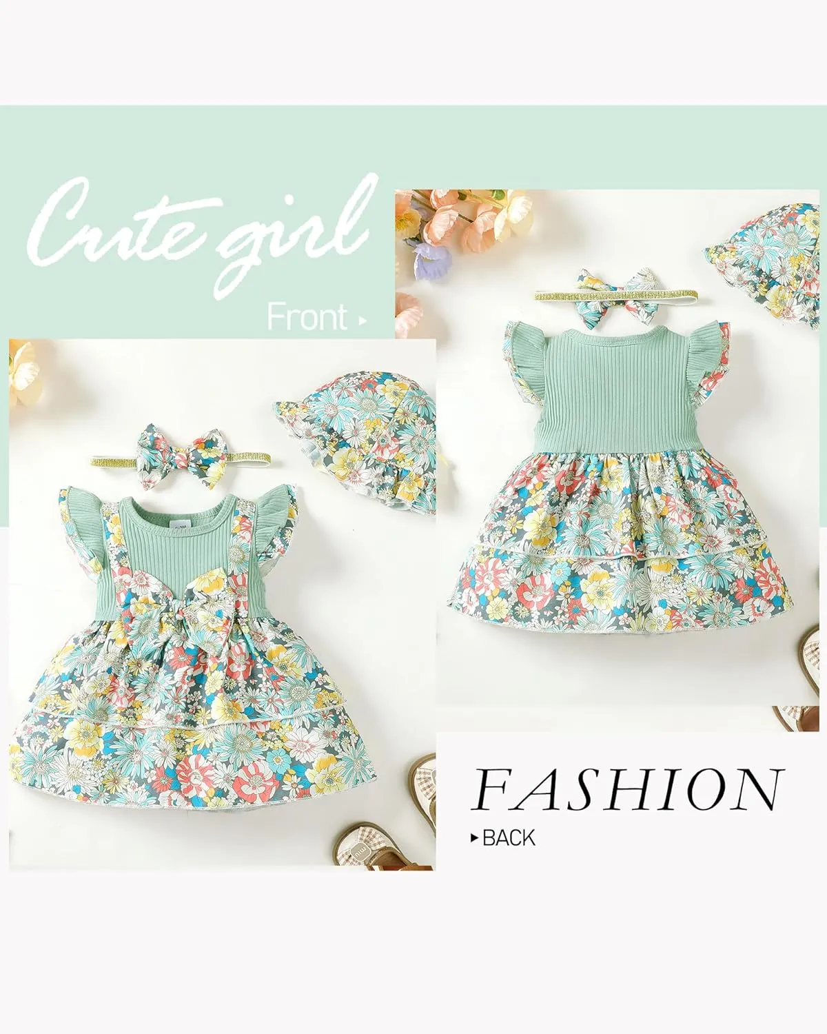 SUNNY PIGGY Baby Girl Clothes Newborn Infant Dress Outfit 0 3 6 9 12 18 24 Months Skirt Set Headband Hat