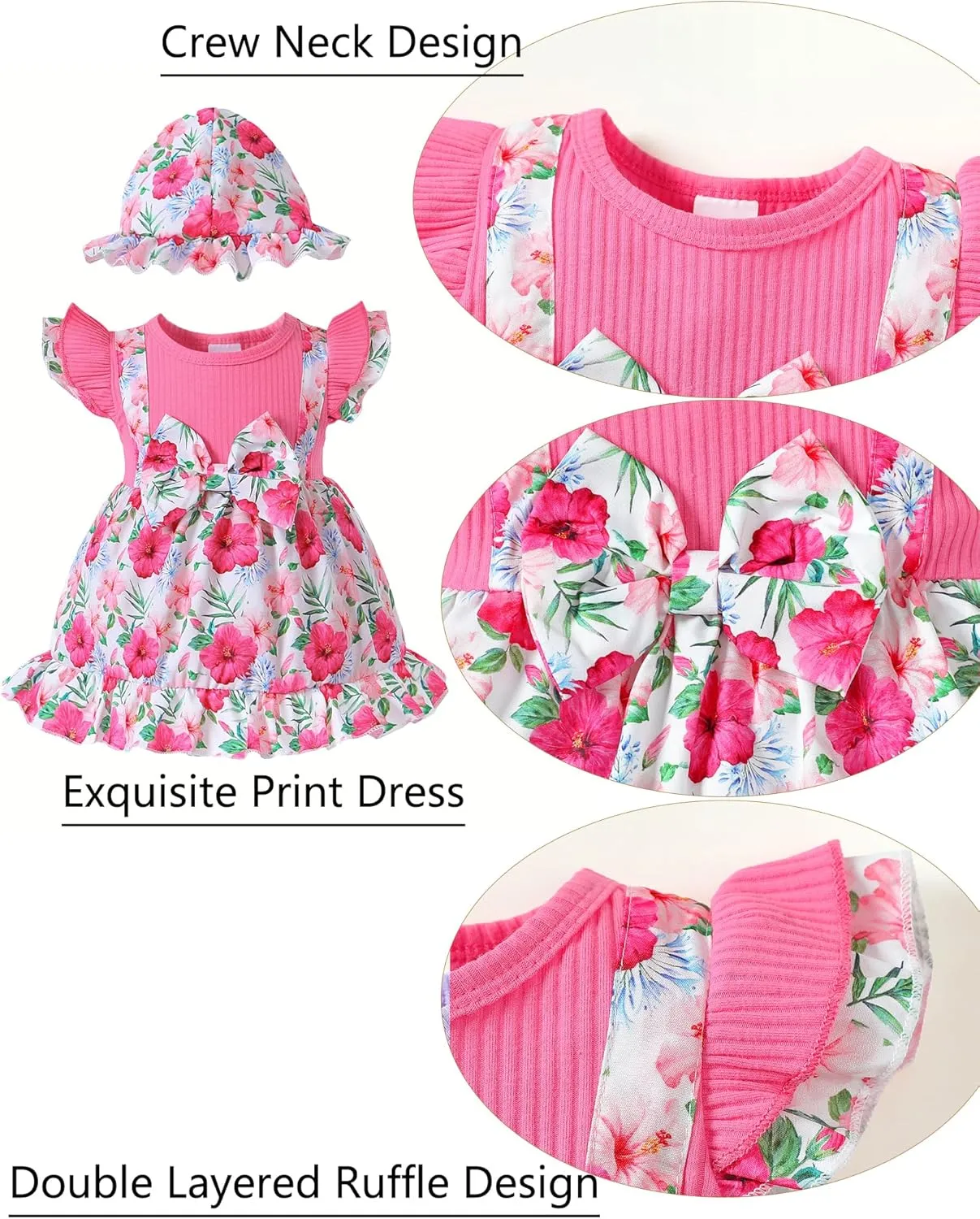 SUNNY PIGGY Baby Girl Clothes Newborn Infant Dress Outfit 0 3 6 9 12 18 24 Months Skirt Set Headband Hat