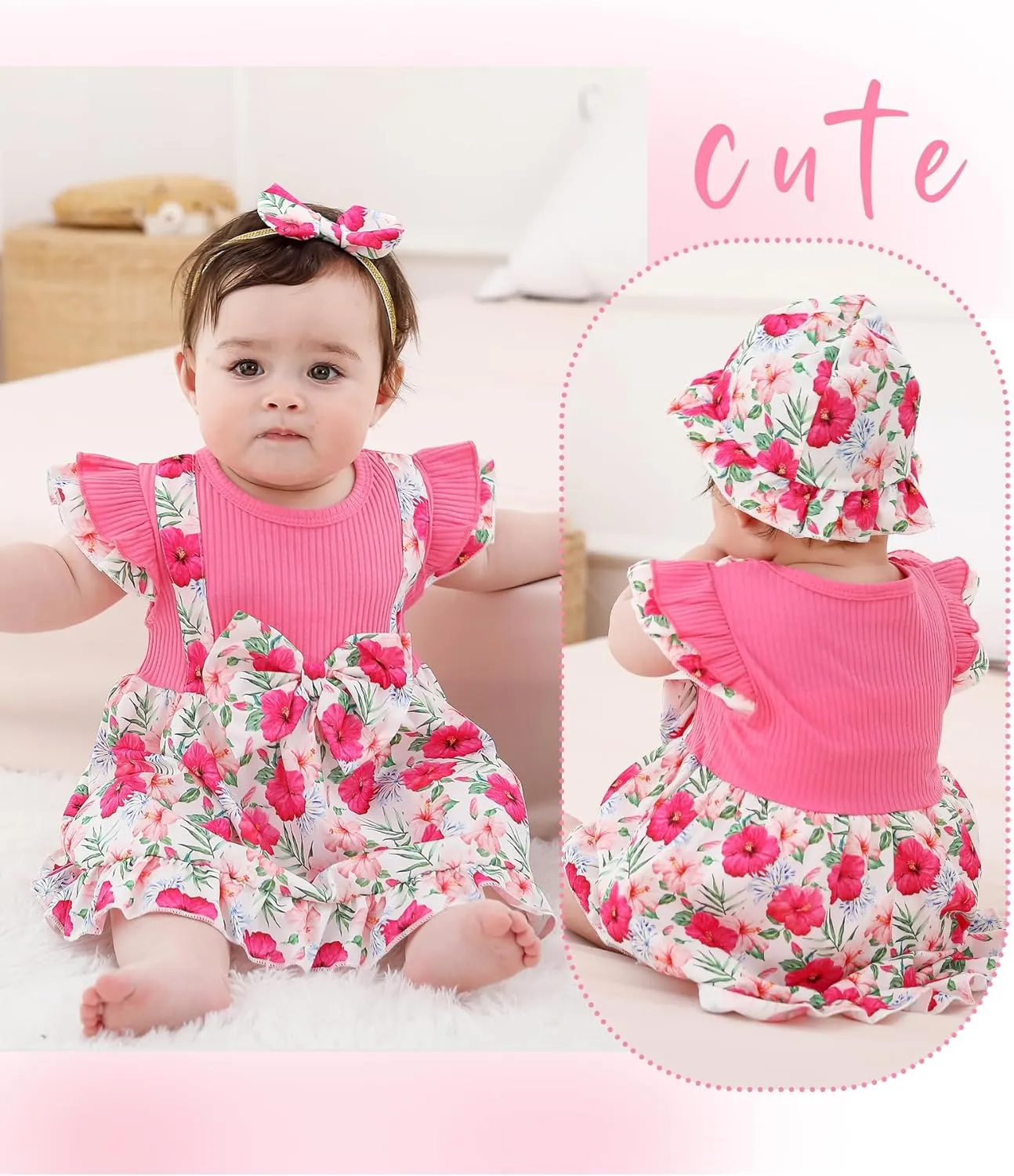 SUNNY PIGGY Baby Girl Clothes Newborn Infant Dress Outfit 0 3 6 9 12 18 24 Months Skirt Set Headband Hat