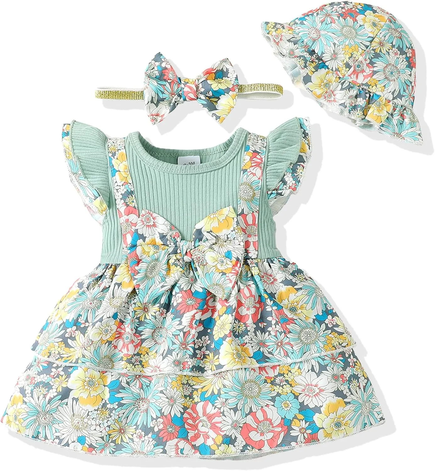 SUNNY PIGGY Baby Girl Clothes Newborn Infant Dress Outfit 0 3 6 9 12 18 24 Months Skirt Set Headband Hat