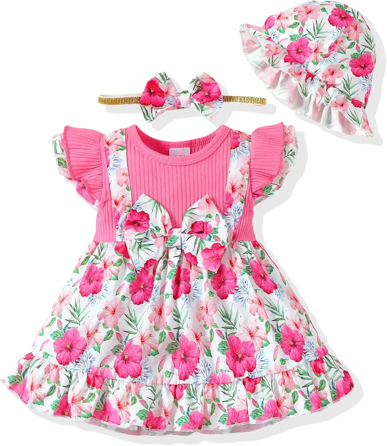 SUNNY PIGGY Baby Girl Clothes Newborn Infant Dress Outfit 0 3 6 9 12 18 24 Months Skirt Set Headband Hat