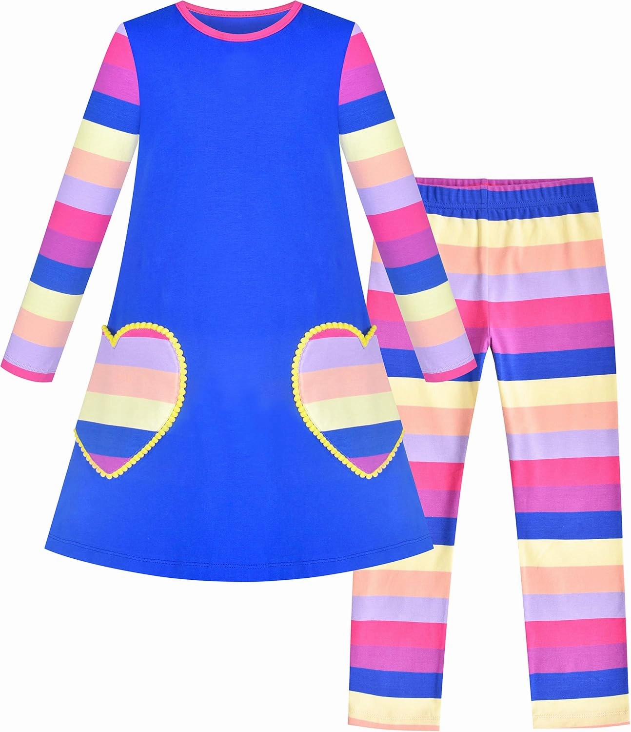 Sunny Fashion Girls Outfit Set 2 Piece Cotton Heart Casual Dresss Top Pants