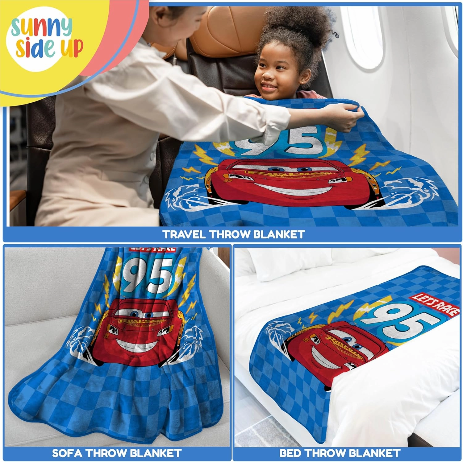 Sunny Side Up Disney Pixar Cars Plush Throw Blanket - Measures 46 x 60 Inches - Super Soft & Cozy Fleece Kids Bedding Features Lightning McQueen