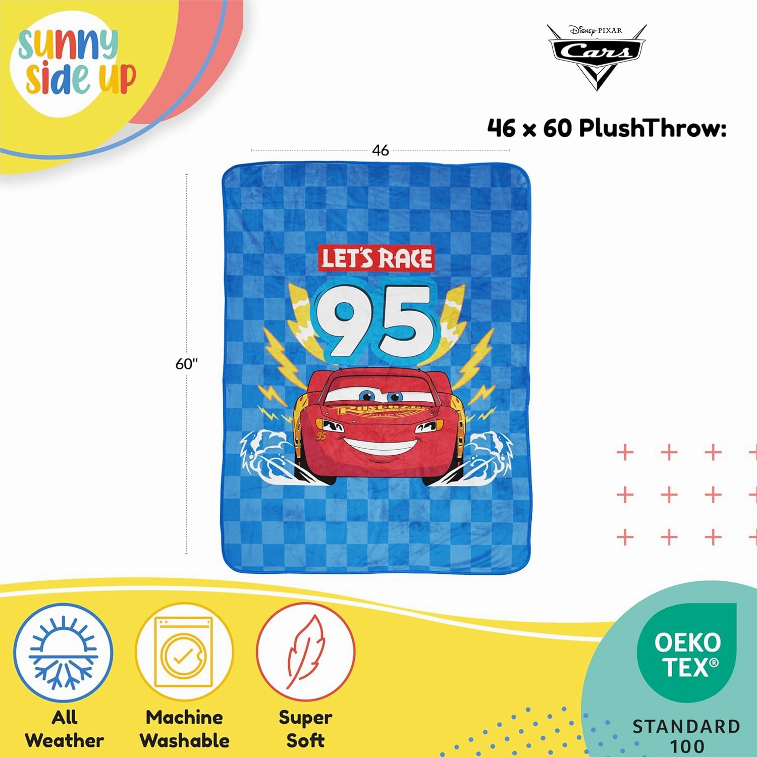 Sunny Side Up Disney Pixar Cars Plush Throw Blanket - Measures 46 x 60 Inches - Super Soft & Cozy Fleece Kids Bedding Features Lightning McQueen