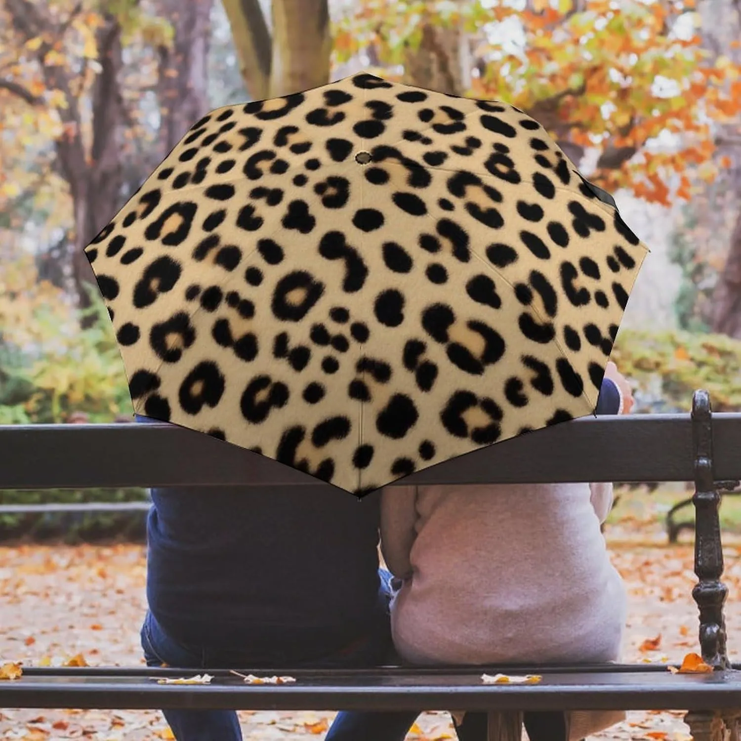 Supdreamc Windproof Rainproof Automatic Umbrellas for Kids Women Men, Golf Umbrellas with Ergonomic Handle, Auto Open and Close Button, Wild Animal Leopard Print