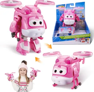 Super Wings 5" Transforming Supercharged Dizzy Action Figure, Airplane to Robot, Season 4 Character, Transformable Toys Plane Vehicle for Boys Girls Age 3 , Birthday Gifts for Preschool Kids, Pink