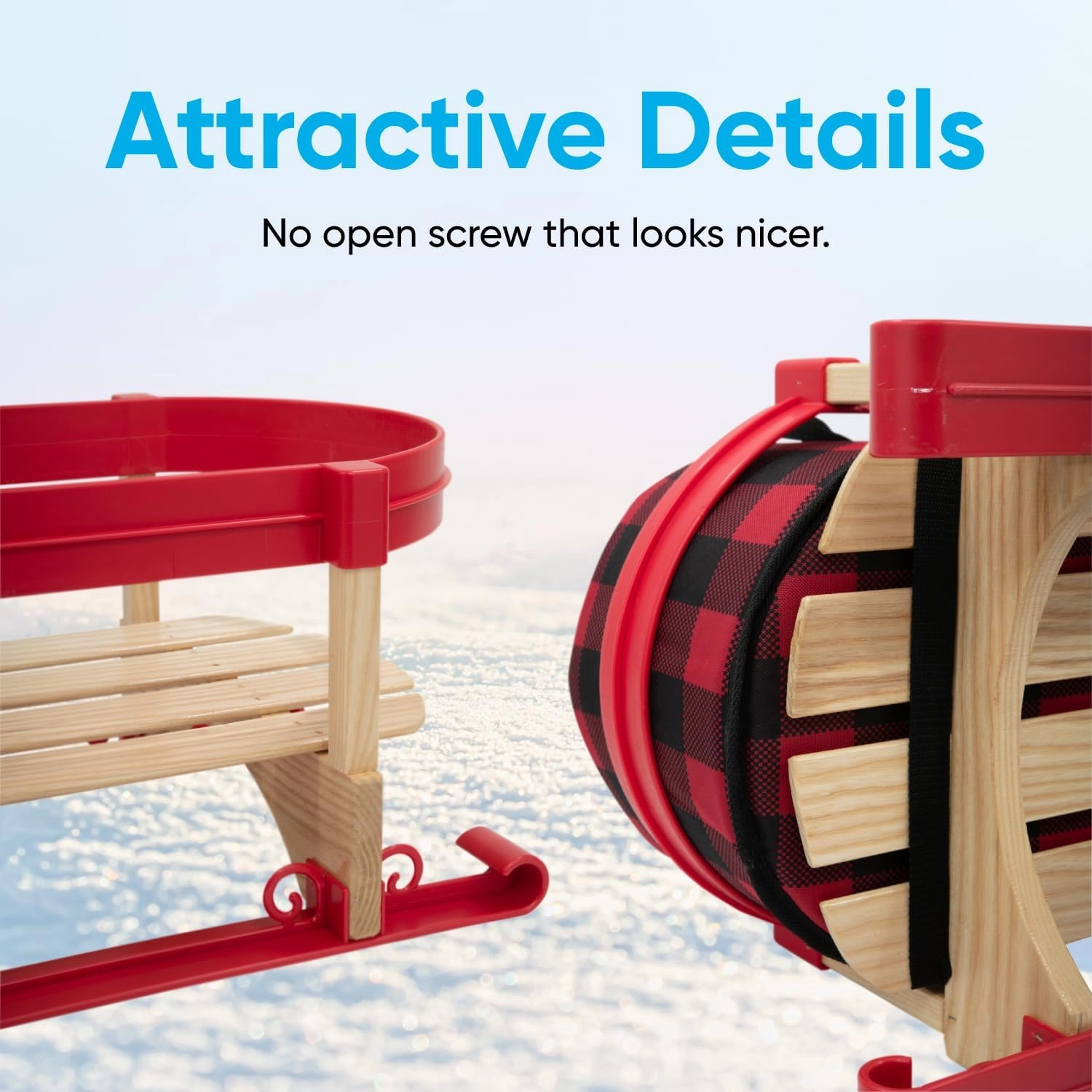 Superio Children Wooden Sled, Snow Sled for Toddlers, Kids Sleigh with Pull Ropes and Cushion, Baby Sled