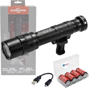 Sure Fire Dual Fuel Scoutlight Pro Tactical Light 1500 Lumen LED M640DF Black Bundle with 4 Extra 123A Batteries and a Lightjunction Battery Box