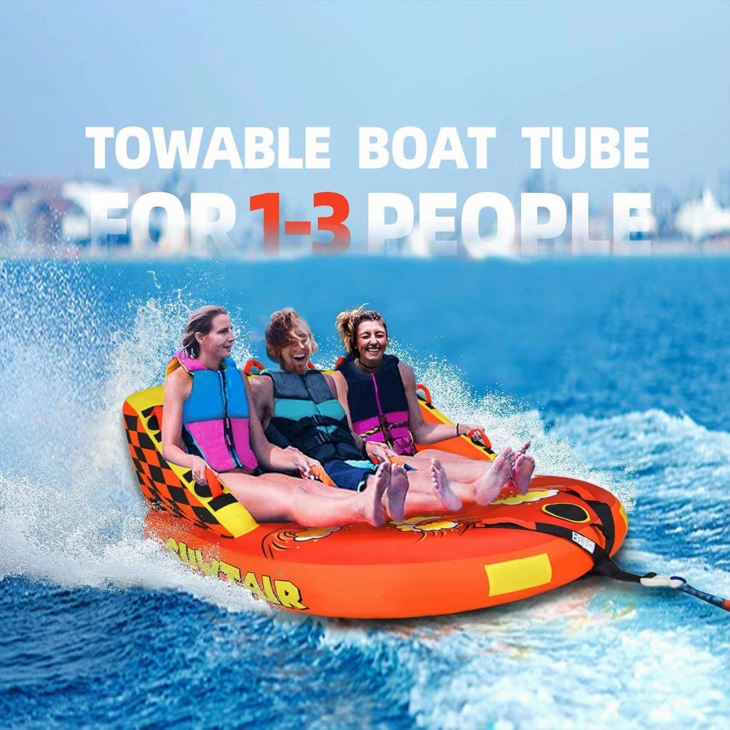 SUWTAIR Towable Tubes for Boating,Pull Tube, Super Sofa Tubes for Boats,Inflatable Boat Tube,Front&Back Tow Points w/Heavy-Duty Thick Nylon Cover for Water Sports