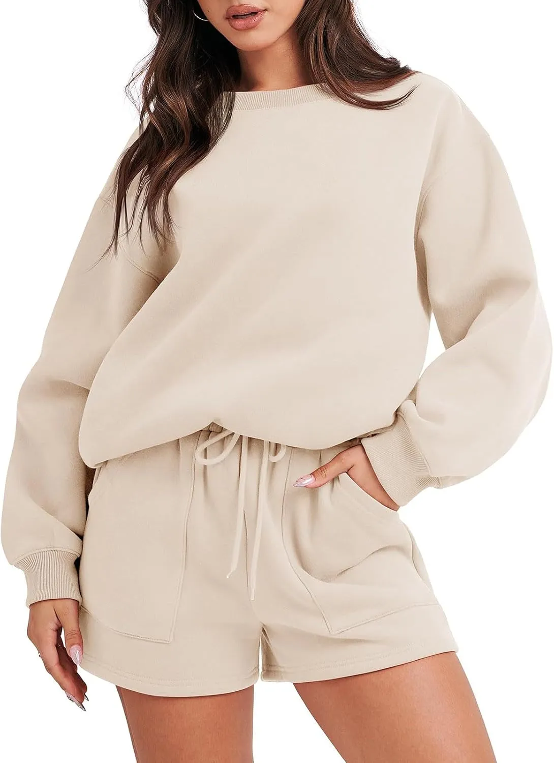 Sweatsuits for Women Loungewear Workout Athletic Tracksuits Long Sleeve Tops Sweatshirt Shorts Casual Suit Sets