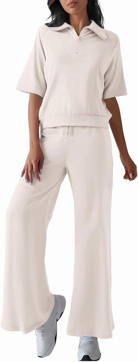 Sweatsuits for Women Set 2 Piece Trade Casual Solid Color Slim Fit Short Sleeved Oversized Sweatshirt Sweatpants