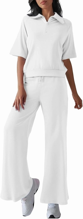 Sweatsuits for Women Set 2 Piece Trade Casual Solid Color Slim Fit Short Sleeved Oversized Sweatshirt Sweatpants