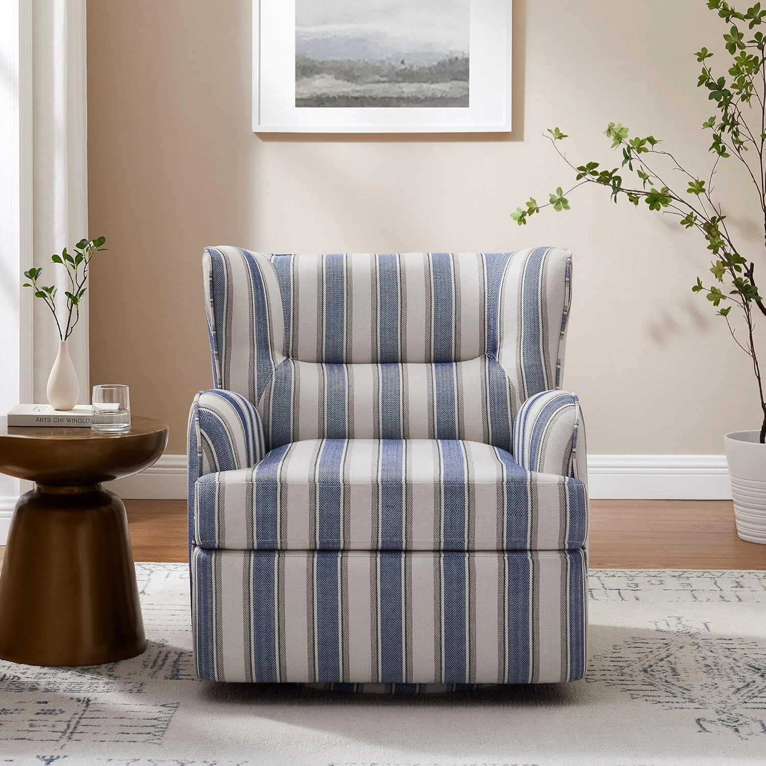 Swivel Accent Chair,Modern 31.50" Upholstered Armchair, Comfy Boucle Accent Chair for Living Room,Bedroom, Corner, Reading Nook (Navy Linen)