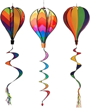 Syhonic 3Pcs Rainbow Windsock Hot Air Balloons Wind Spinner - Outdoor Whirligig Toy Garden Lwan Yard Home Decoration Ornament - Colorful Kinetic Hanging Decoration