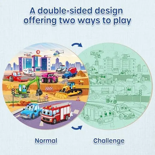 SYNARRY Vehicle Floor Puzzle for Kids Ages 3-5, Large 70 Piece Puzzle for Kids Ages 4-6, Wooden Floor Puzzle for Kids Ages 4-8, Preschool Toys Gifts for 3 4 5 6 7 8 Years Old Boys Girls Child