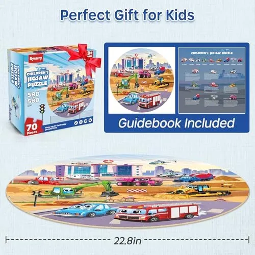 SYNARRY Vehicle Floor Puzzle for Kids Ages 3-5, Large 70 Piece Puzzle for Kids Ages 4-6, Wooden Floor Puzzle for Kids Ages 4-8, Preschool Toys Gifts for 3 4 5 6 7 8 Years Old Boys Girls Child