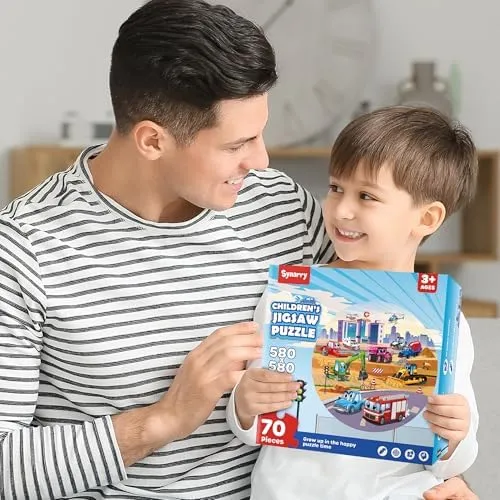 SYNARRY Vehicle Floor Puzzle for Kids Ages 3-5, Large 70 Piece Puzzle for Kids Ages 4-6, Wooden Floor Puzzle for Kids Ages 4-8, Preschool Toys Gifts for 3 4 5 6 7 8 Years Old Boys Girls Child