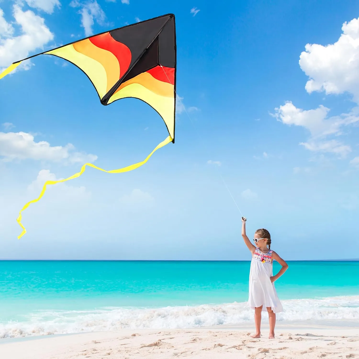 SYNCFUN 2 Packs Large Delta Kite Gradient Blue and Yellow– Easy to Fly for Kids and Adults, Beach Kite with 328 ft String for Outdoor Games and Activities