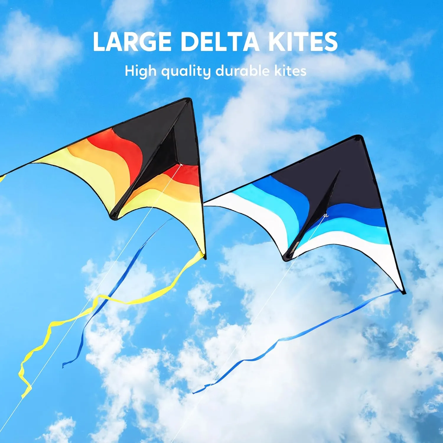 SYNCFUN 2 Packs Large Delta Kite Gradient Blue and Yellow– Easy to Fly for Kids and Adults, Beach Kite with 328 ft String for Outdoor Games and Activities