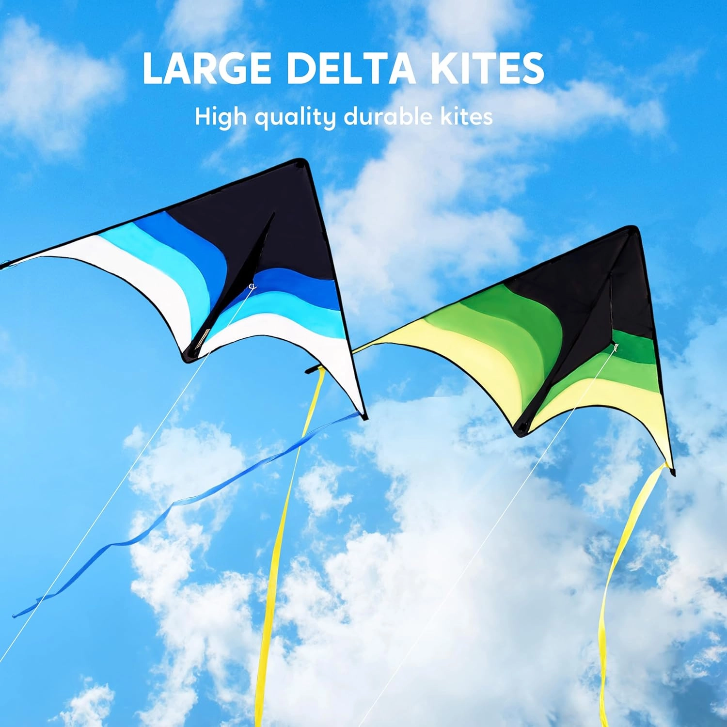 SYNCFUN 2 Packs Large Delta Kite Gradient Green and Blue– Easy to Fly for Kids and Adults, Beach Kite with 328 ft String for Outdoor Games and Activities