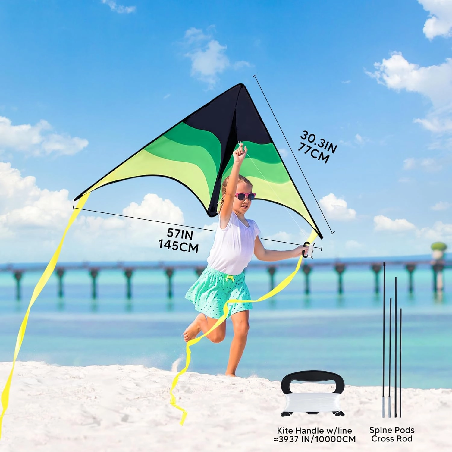 SYNCFUN 2 Packs Large Delta Kite Gradient Green and Blue– Easy to Fly for Kids and Adults, Beach Kite with 328 ft String for Outdoor Games and Activities
