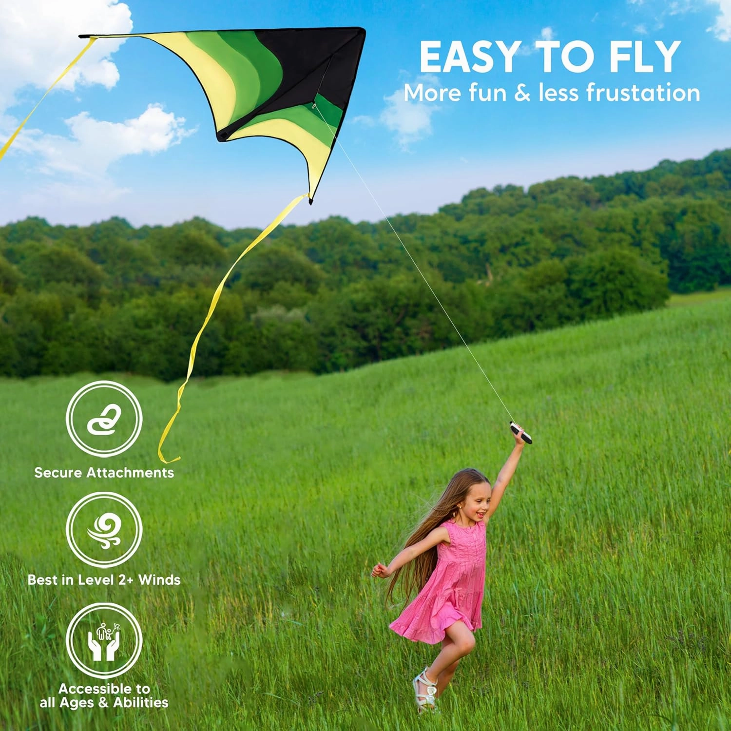 SYNCFUN 2 Packs Large Delta Kite Gradient Green and Blue– Easy to Fly for Kids and Adults, Beach Kite with 328 ft String for Outdoor Games and Activities