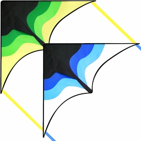 SYNCFUN 2 Packs Large Delta Kite Gradient Green and Blue– Easy to Fly for Kids and Adults, Beach Kite with 328 ft String for Outdoor Games and Activities