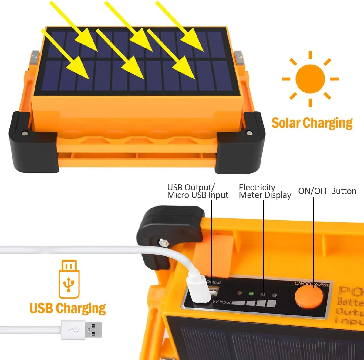 T-SUN Solar 80W LED Work Light Rechargeable Portable USB Flood Light 4 Modes Security Job Site Lighting Waterproof 11000mAh Power Bank for Outdoor Camping Fishing Hiking Car Repairing Emergency 2 PACK