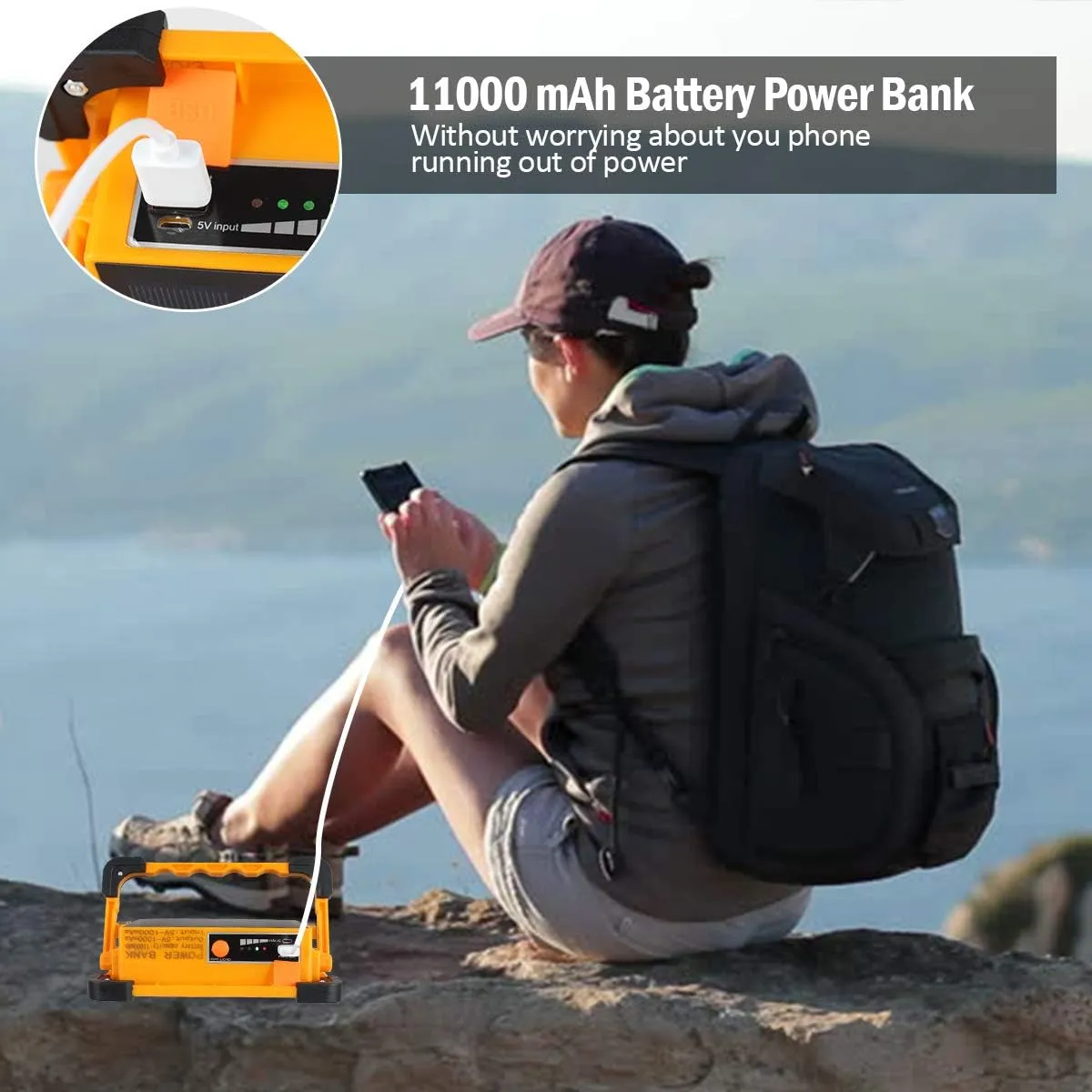 T-SUN Solar 80W LED Work Light Rechargeable Portable USB Flood Light 4 Modes Security Job Site Lighting Waterproof 11000mAh Power Bank for Outdoor Camping Fishing Hiking Car Repairing Emergency 2 PACK