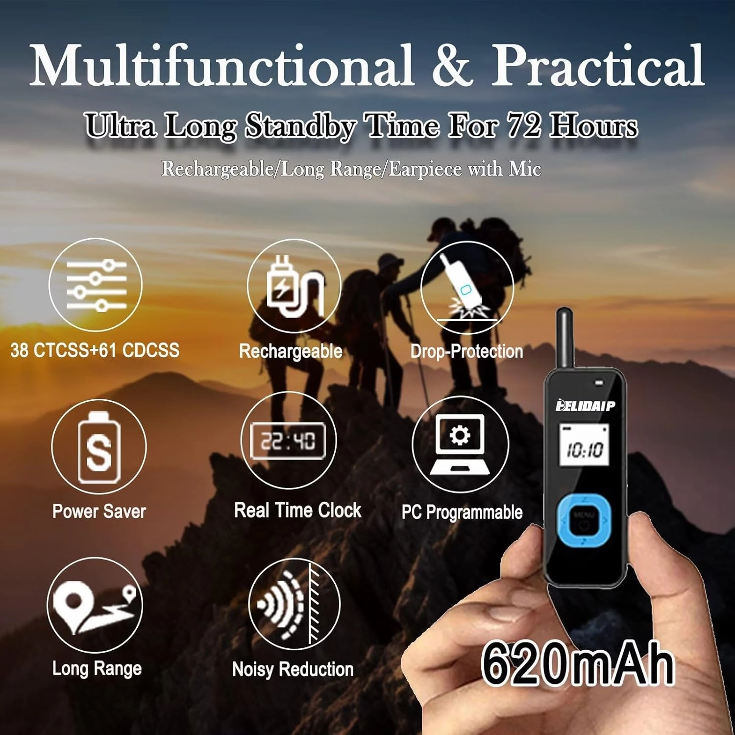 T-M1 Super Mini Walkie Talkie for Adults Portable Two Way Radios with Earpiece Handsfree 2 Way Radio Rechargeable for Security, Restaurant, Workplace,Outdoor Sport,Tourism Black 2-Pack