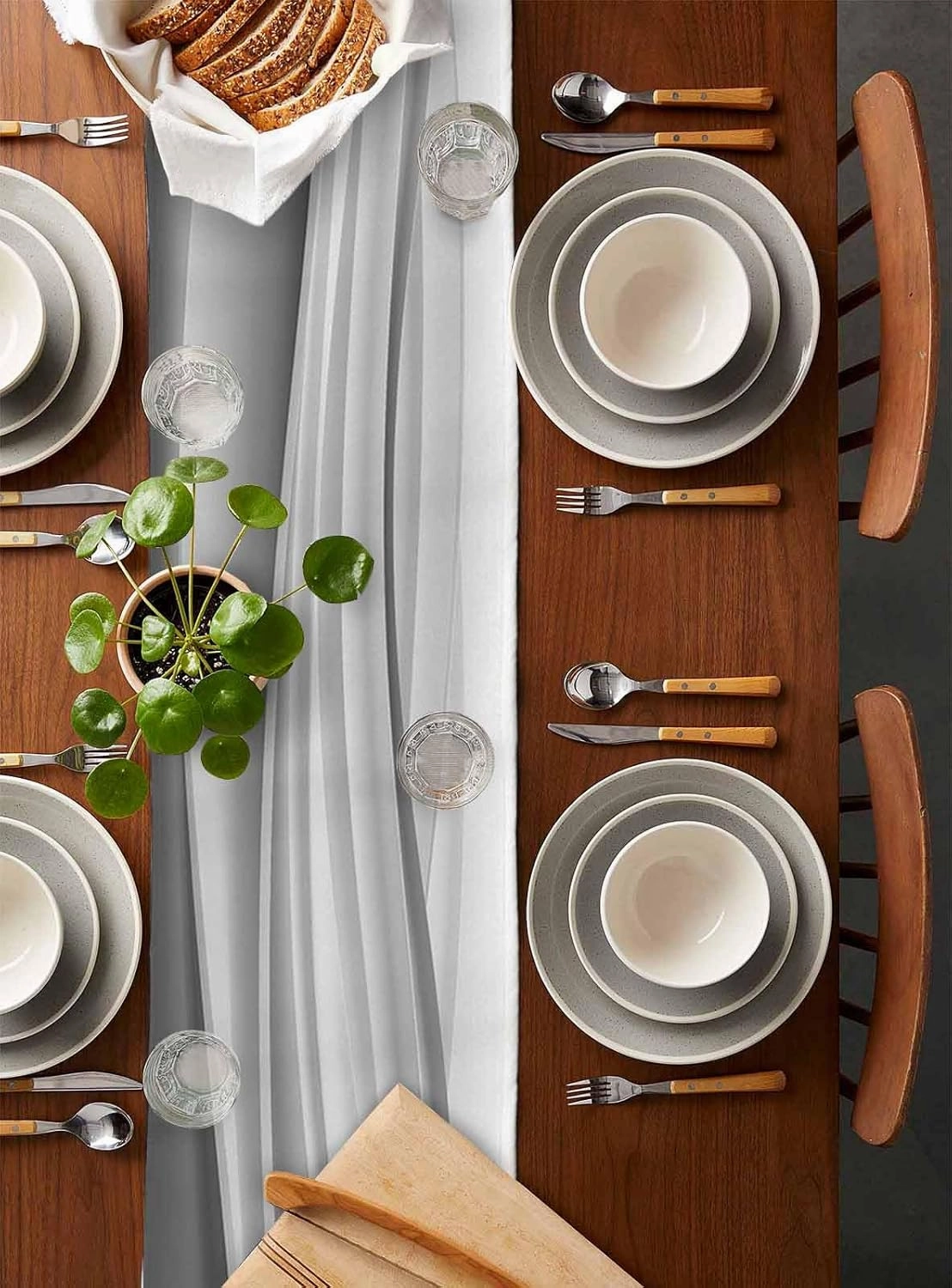 Table Runners-120 Inch Long,Abstract Ocean Waves Fluid Lines Linen Dresser Scarves Dining Table Runner Gradient Gray Tabletop Scarf for Home Kitchen Holiday Party Decor