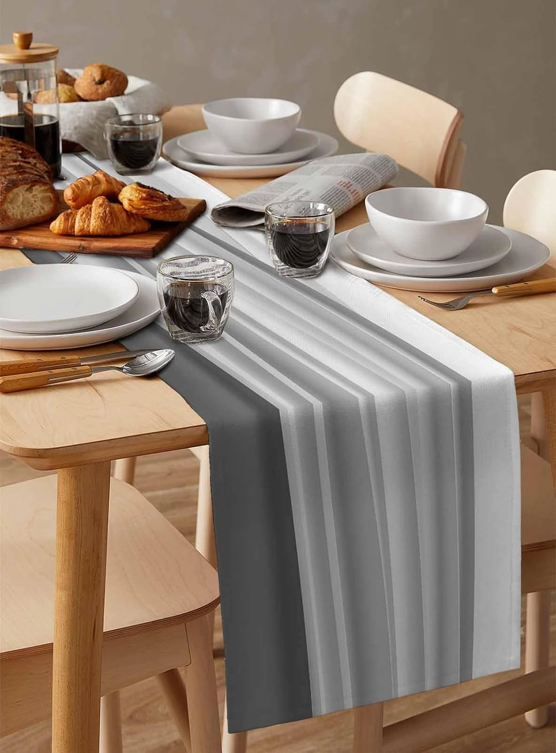 Table Runners-120 Inch Long,Abstract Ocean Waves Fluid Lines Linen Dresser Scarves Dining Table Runner Gradient Gray Tabletop Scarf for Home Kitchen Holiday Party Decor