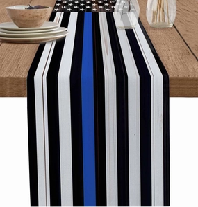 Table Runners-70 Inch Long,Thin Blue Line American Flag Linen Dresser Scarves Dining Table Runner Black White Stars Stripes Tabletop Scarf for Home Kitchen Holiday Party Decor