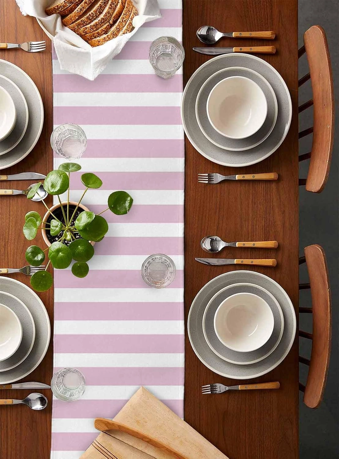 Table Runners-72 Inch Long,Modern Striped Lines Linen Dresser Scarves Dining Table Runner Pink and White Tabletop Scarf for Home Kitchen Holiday Party Decor