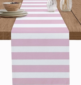 Table Runners-72 Inch Long,Modern Striped Lines Linen Dresser Scarves Dining Table Runner Pink and White Tabletop Scarf for Home Kitchen Holiday Party Decor
