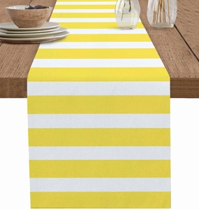 Table Runners-72 Inch Long,Modern Stripes Lines Linen Dresser Scarves Dining Table Runner Yellow and White Tabletop Scarf for Home Kitchen Holiday Party Decor