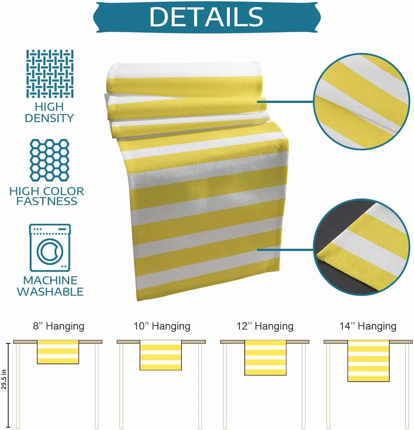 Table Runners-72 Inch Long,Modern Stripes Lines Linen Dresser Scarves Dining Table Runner Yellow and White Tabletop Scarf for Home Kitchen Holiday Party Decor