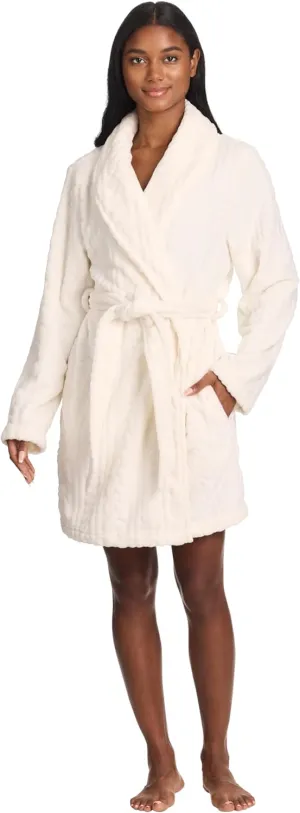 TAHARI Sculpted Plush Robes for Women Short, Fluffy Robe with Pockets and Waist Tie, Fuzzy Bathrobe, Womens Gifts