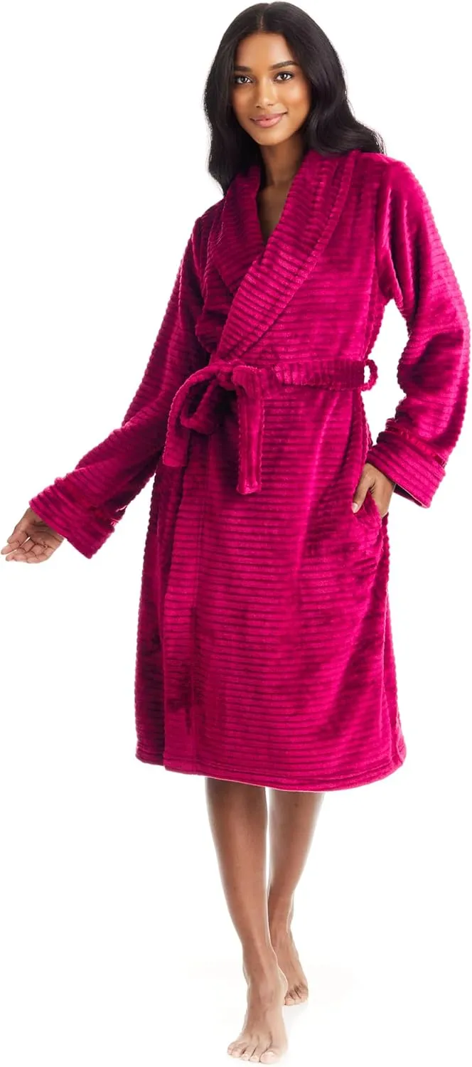 TAHARI Womens Corduroy Plush Robe - Corded Plush Bathrobe - Womens Robes Long