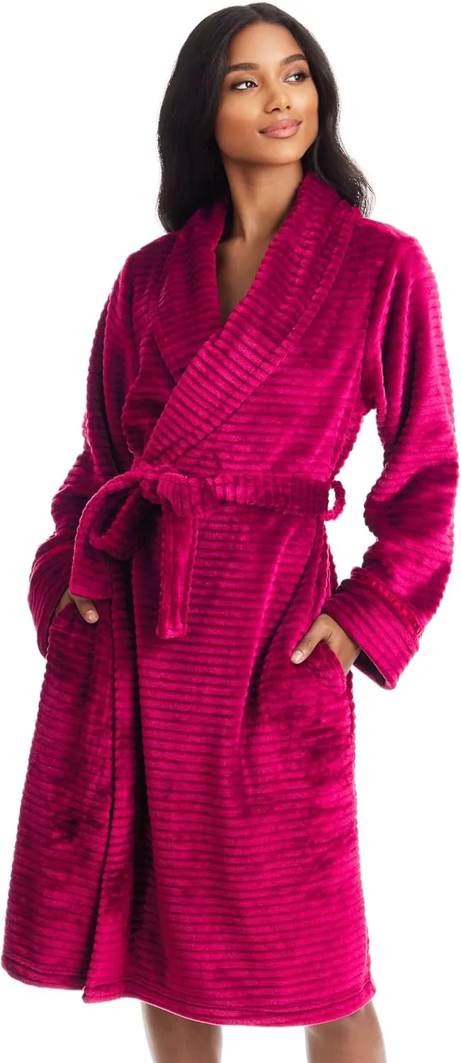 TAHARI Womens Corduroy Plush Robe - Corded Plush Bathrobe - Womens Robes Long