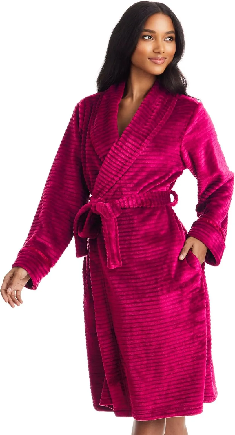 TAHARI Womens Corduroy Plush Robe - Corded Plush Bathrobe - Womens Robes Long