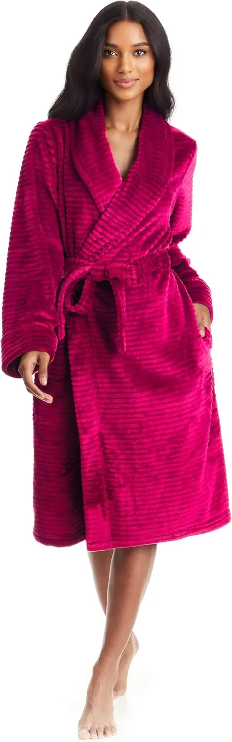 TAHARI Womens Corduroy Plush Robe - Corded Plush Bathrobe - Womens Robes Long