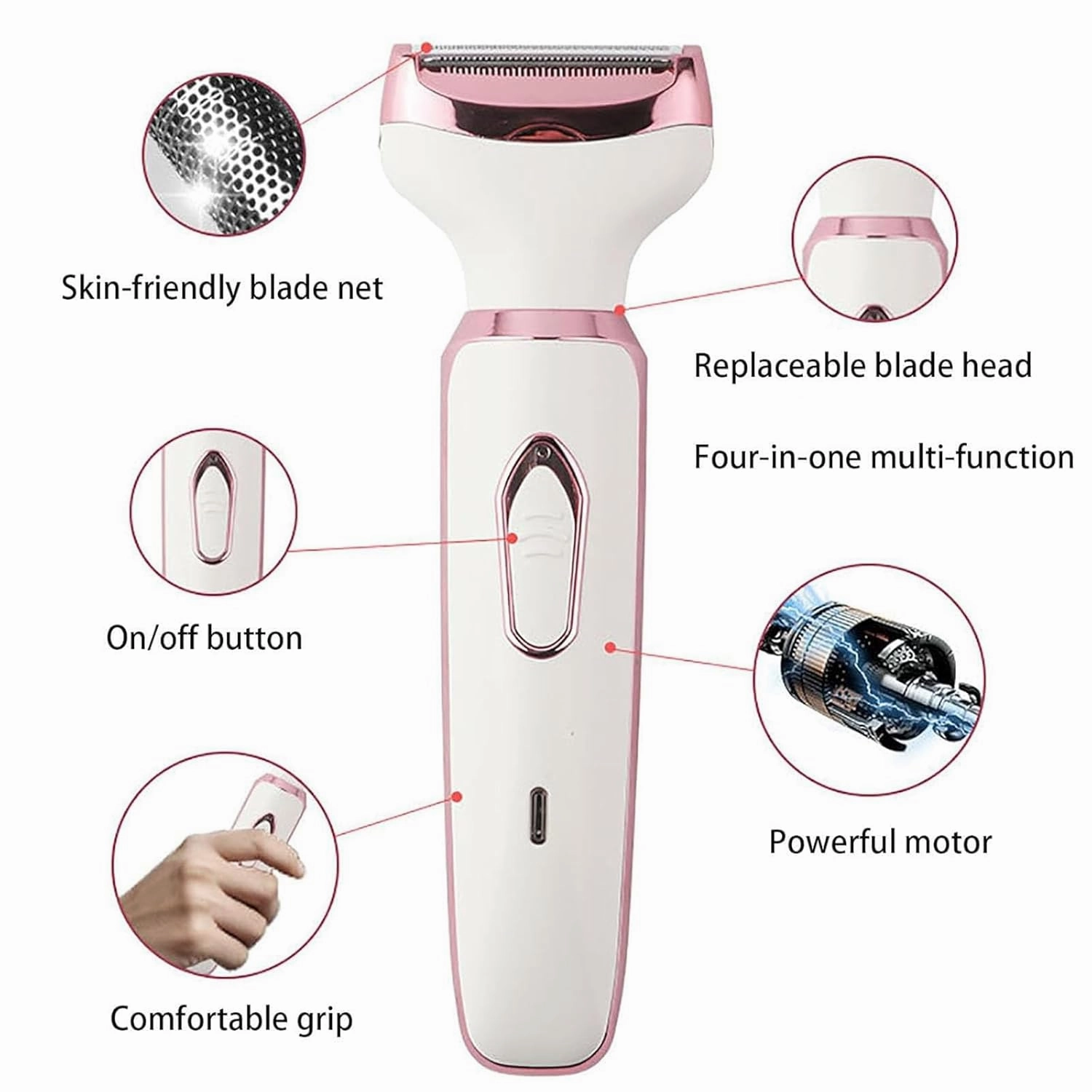 Taletseten Shaver, Comfort 4 In 1 Electric Lady Shaver, Body Hair Removal Epilator, Electric Razor Bikini Trimmer for Women Waterproof, Wet & Dry Use, Portable Electric Grooming Set (White)