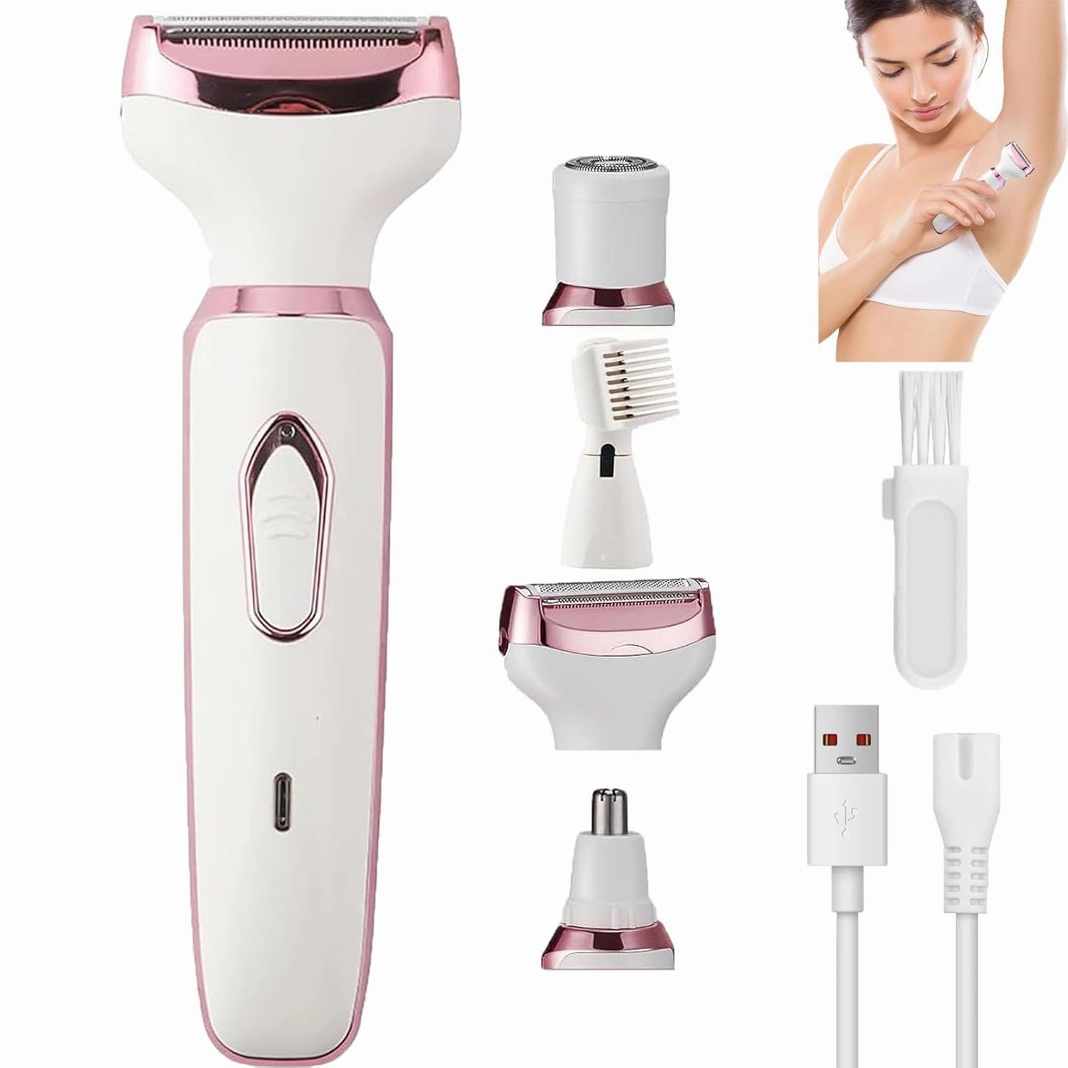 Taletseten Shaver, Comfort 4 In 1 Electric Lady Shaver, Body Hair Removal Epilator, Electric Razor Bikini Trimmer for Women Waterproof, Wet & Dry Use, Portable Electric Grooming Set (White)
