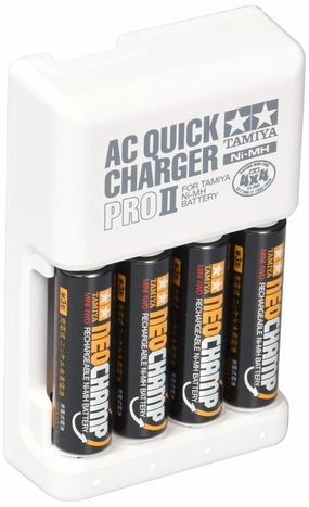 Tamiya Battery & Battery Charger Series No 116 AA NiMH Rechargeable Battery NeoChamp (4 pcs) with Quick Charger II 55116 White