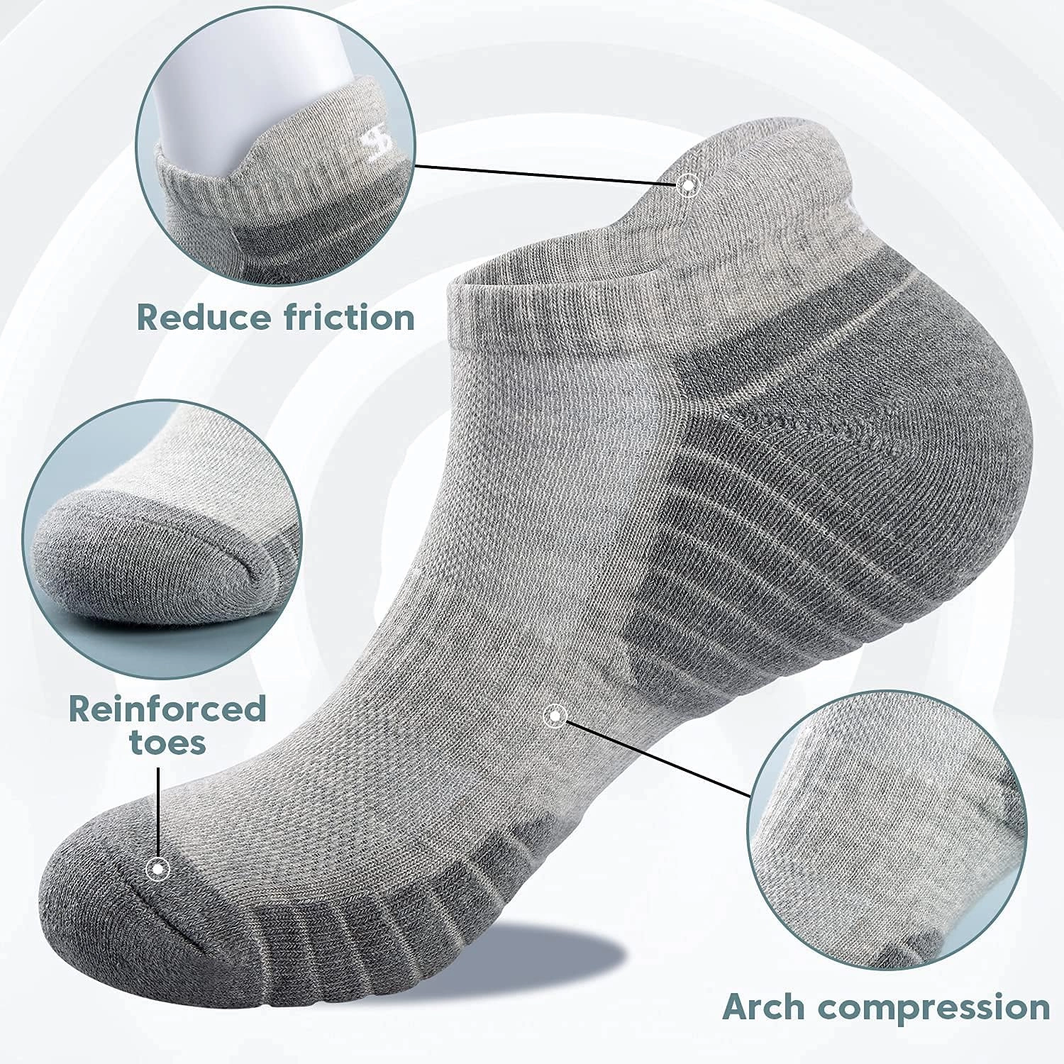 TANSTC Mens Socks,6 Pairs Anti-Blister Cushioned Breathable Cotton Athletic Ankle Running Sports Sock