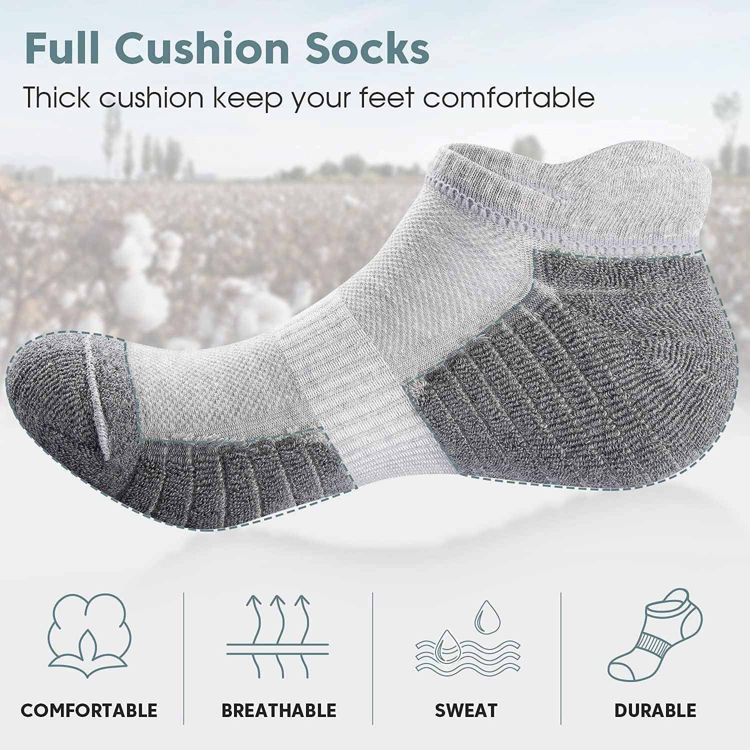 TANSTC Mens Socks,6 Pairs Anti-Blister Cushioned Breathable Cotton Athletic Ankle Running Sports Sock