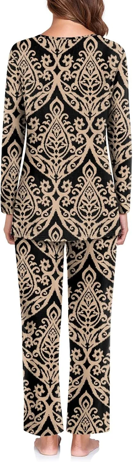 TAOHUADAO Women's Fall Pajamas Set with Pockets Soft Pants with Long Sleeve Top Ladies Sleepwear